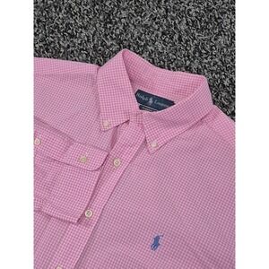 Ralph Lauren Shirt Mens Large Long Sleeve Button Down Gingham Check Pink